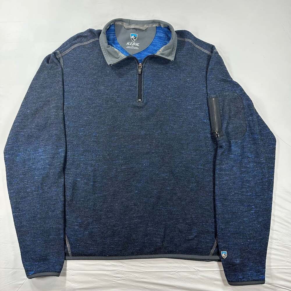 Kuhl Chianti Fleece Quarter Zip Pullover Blue Heather Mens XL Wool Blend